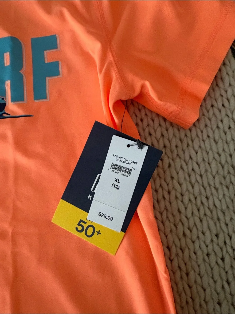 Carter's Neon Orange Short Sleeve Rash Tee with Blue Print